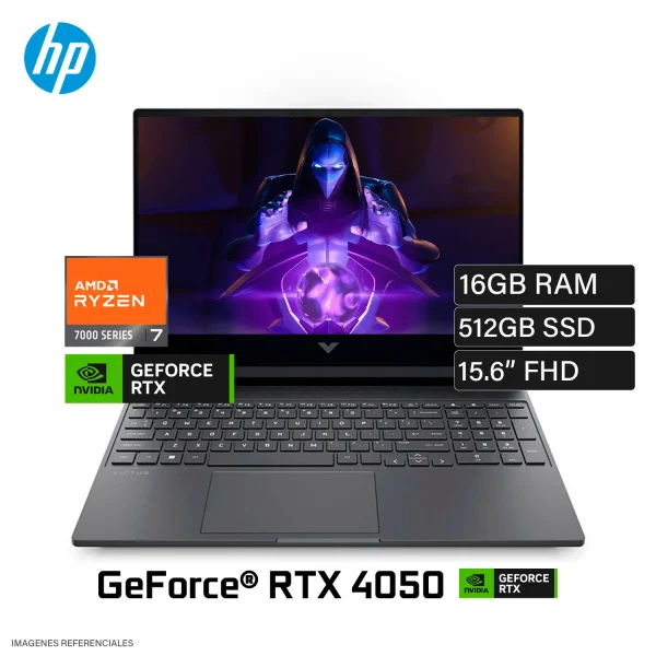 Laptop HP Victus 15-FB3022LA Ryzen 7 7445HS Ram 16 GB Disco 512GB SSD Video NVIDIA RTX 4050 6GB 15.6″ FHD FreeDOS